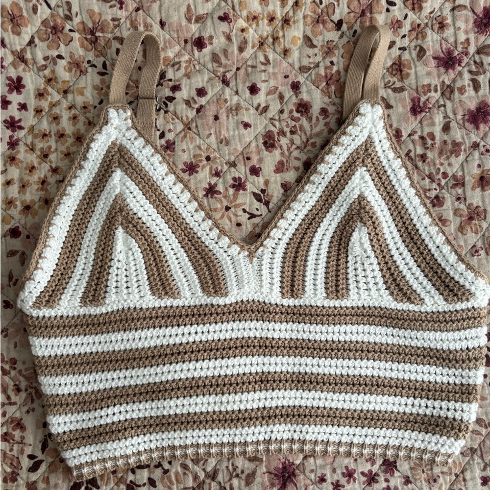 Hollister White and Brown Crochet Camisole